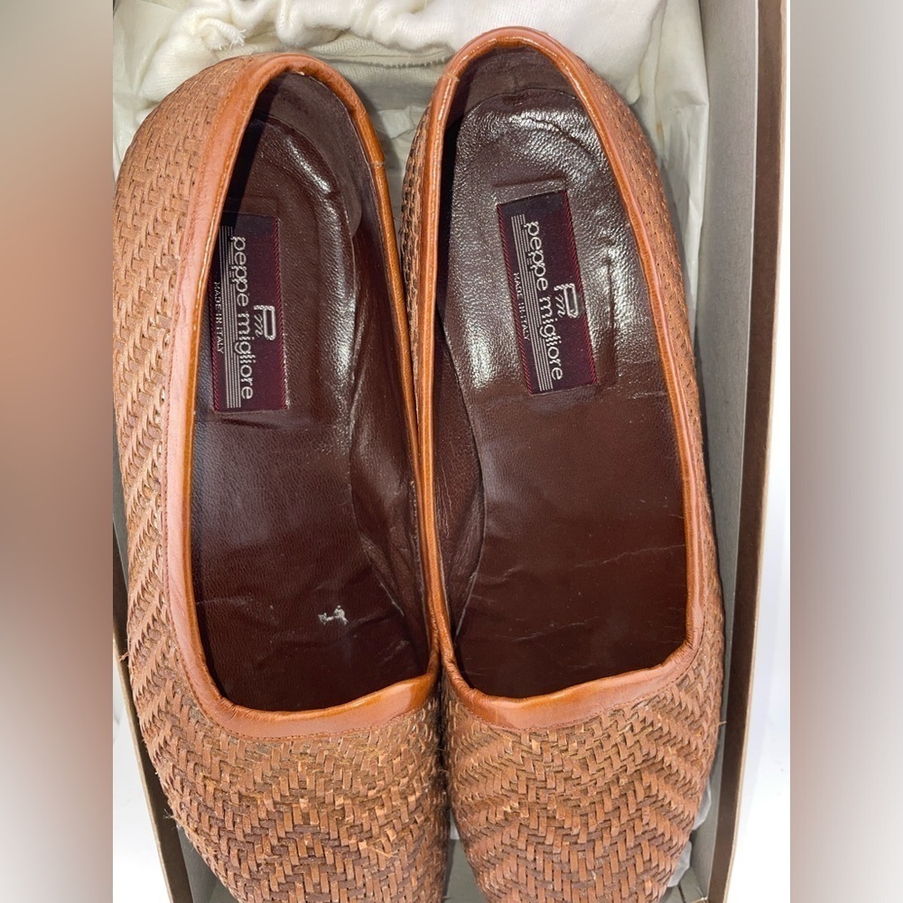 MIGLIORE men shoes Made in Italy loafer basket weave leather brown Size 8 - Picture 9 of 9